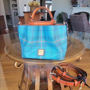 Dooney & Bourke Coated Cotton Mini Barlow Satchel/Shoulder/Crossbody -Teal Plaid